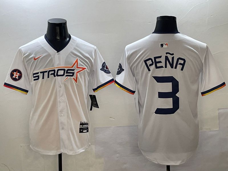 Men Houston Astros #3 Pena White three generations Joint Name Nike 2025 MLB Jersey style 8->houston astros->MLB Jersey